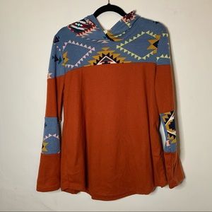 Tribal Print Hooded Sweater - Large